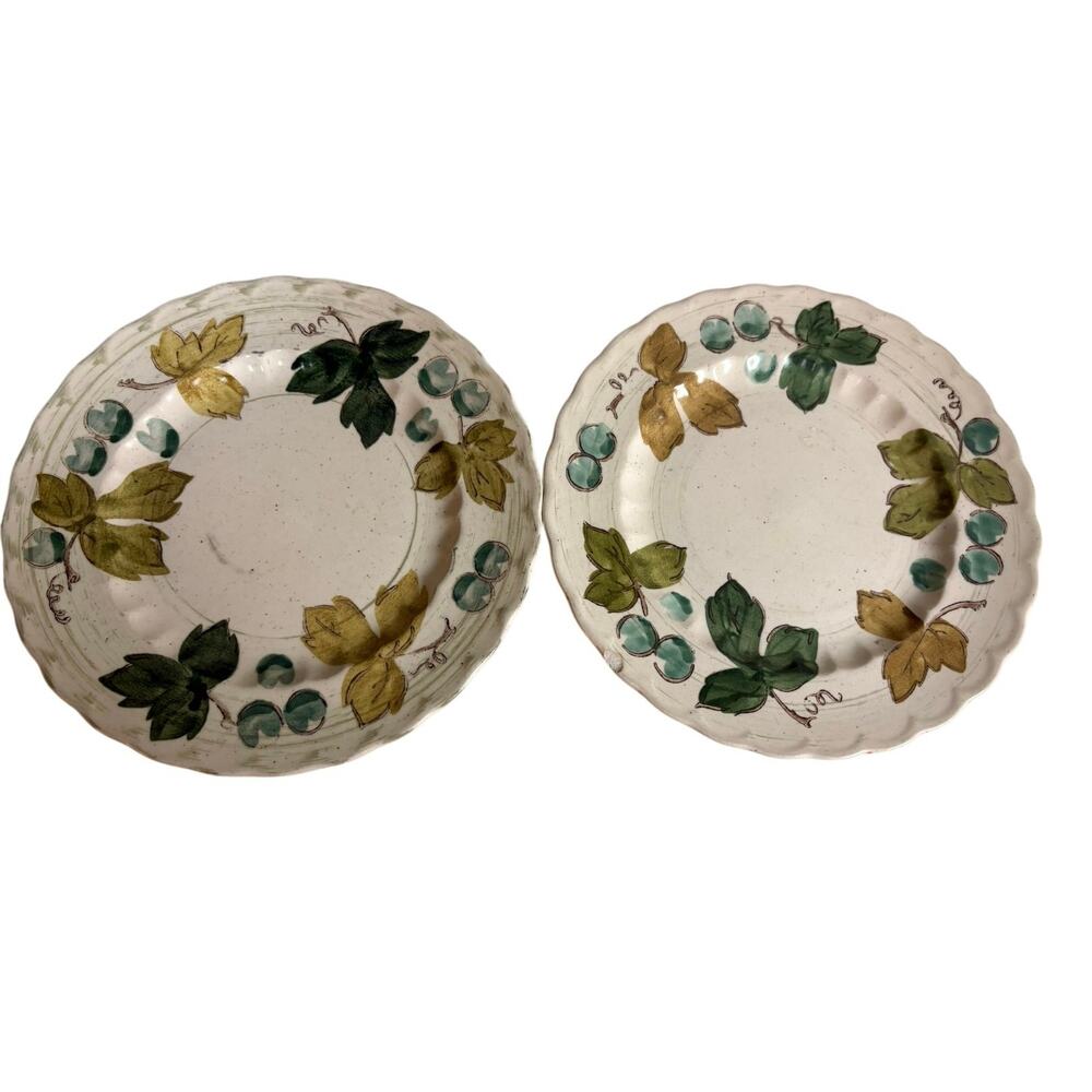 Vintage Metlox Vernon Ware Grapevine Dessert Plates Set 2 Hand Painted CA